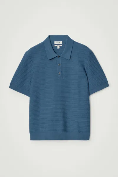 Cos Polo In Maglia Di Cotone Testurizzata In Blue