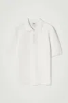 Cos Textured Knitted Cotton Polo Shirt In White