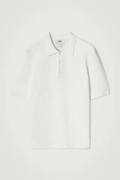 Cos Textured Knitted Cotton Polo Shirt In White