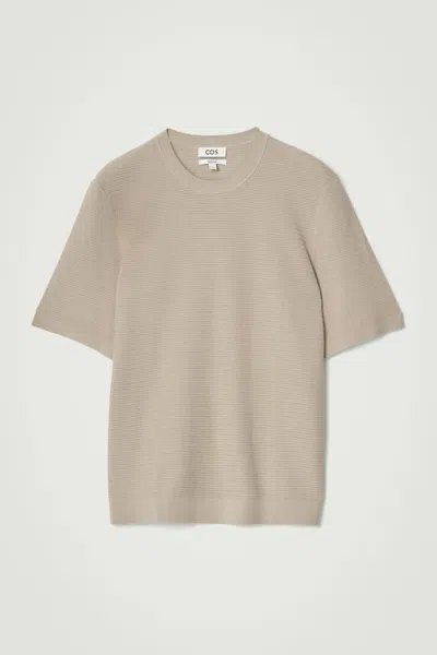 Cos Textured Knitted Cotton T-shirt In Brown