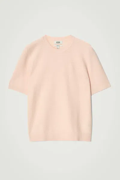 Cos Textured Knitted Cotton T-shirt In Orange