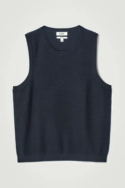 Cos Textured Knitted Cotton Tank Top In Blue