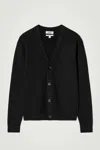 Cos Textured Knitted Cotton V-neck Cardigan In Black