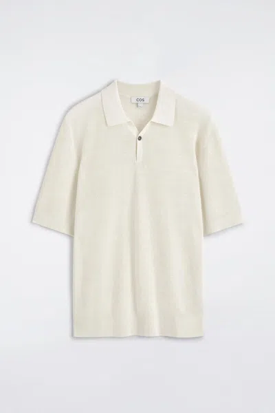 Cos Textured Knitted Linen Polo Shirt In White