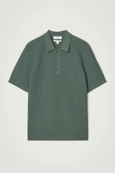 Cos Textured Knitted Polo Shirt In Green