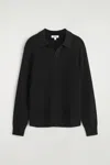 Cos Textured Knitted Polo Sweater In Black
