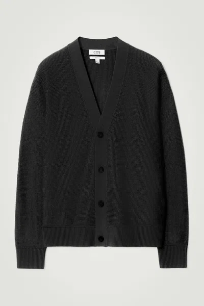 Cos Textured Merino Wool Cardigan In Black