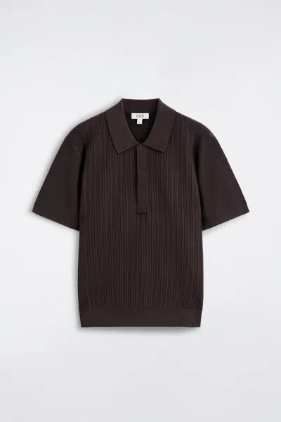 Cos Textured-panel Cotton Polo Shirt In Brown