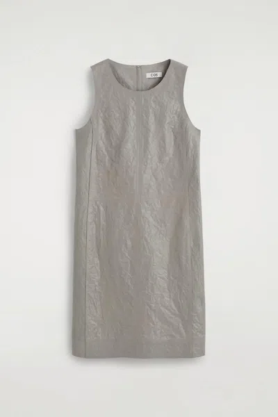 Cos Textured-leather Shift Dress In Gray