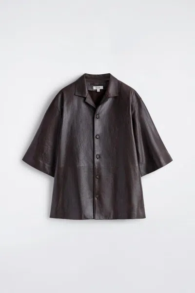 Cos Textured-leather Shirt In Brown
