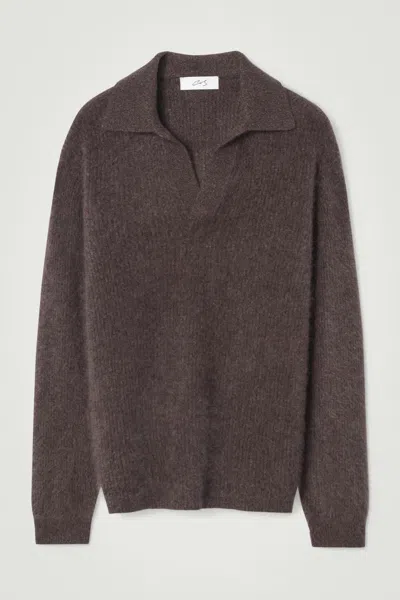 Cos The Brushed-cashmere Polo Shirt In Brown