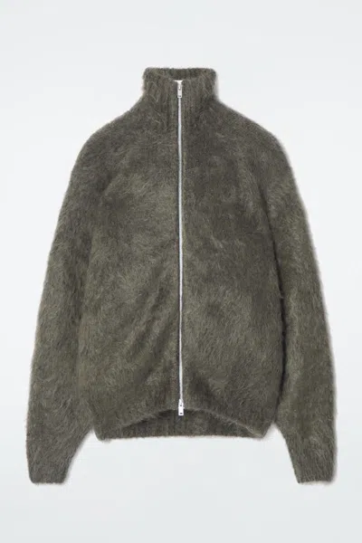 Cos The Brushed-mohair Zip-up Jacket In Green