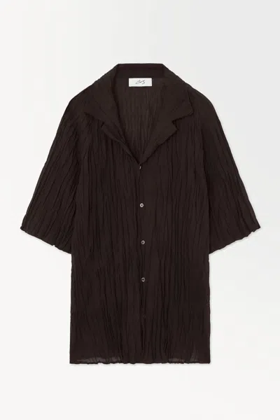 Cos The Crinkled Wool Resort Shirt In Brown