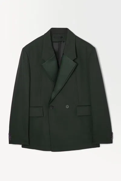 Cos The Double-breasted Wool Tuxedo Jacket In Green
