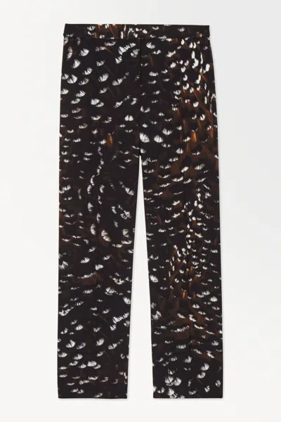Cos The Feather-print Silk Trousers In Black