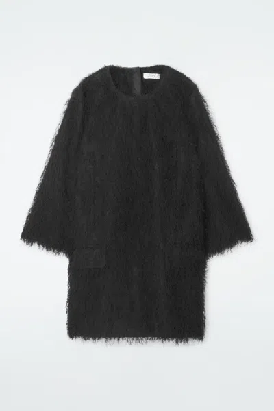 Cos The Feathered Mini Shift Dress In Black