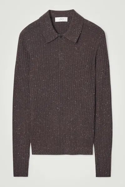 Cos The Flecked Wool Polo Shirt In Brown