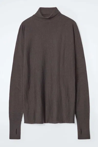 Cos The Funnel-neck Merino Wool Jumper In Brown