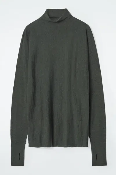 Cos The Funnel-neck Merino Wool Jumper In Green