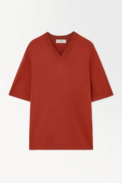 Cos The Knitted Silk T-shirt In Orange