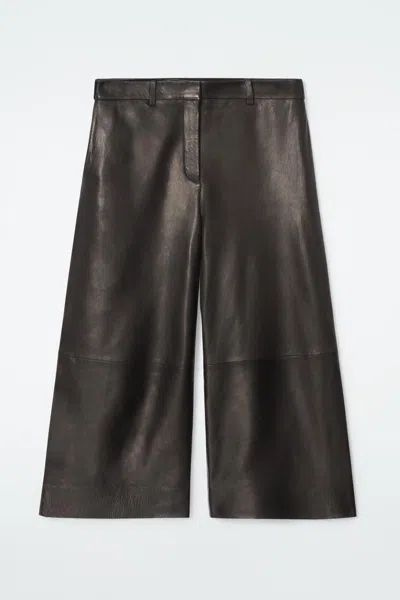 Cos The Leather Barrel-leg Culottes In Brown