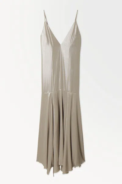 Cos The Metallic Flared Slip Dress In Silver