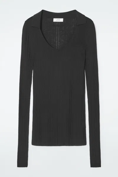 Cos The Open-collar Merino Wool Top In Black