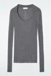 Cos The Open-collar Merino Wool Top In Grey