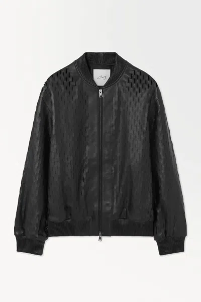 Cos The Perforated Leather Bomber Jacket In Black
