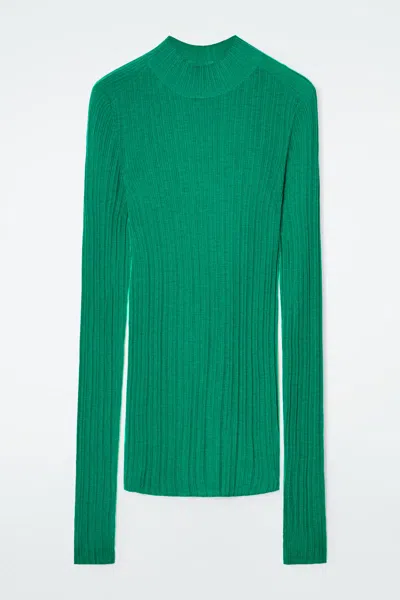 Cos The Ribbed Merino Wool Top In Green