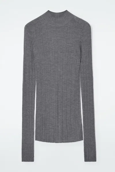 Cos The Ribbed Merino Wool Top In Grey