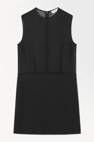 Cos The Sheer-panel Silk Shift Dress In Black