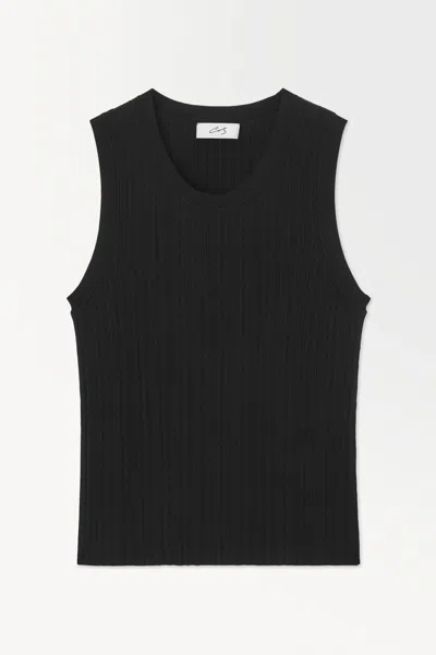 Cos The Silk Ribbed-knit Tank Top In Black