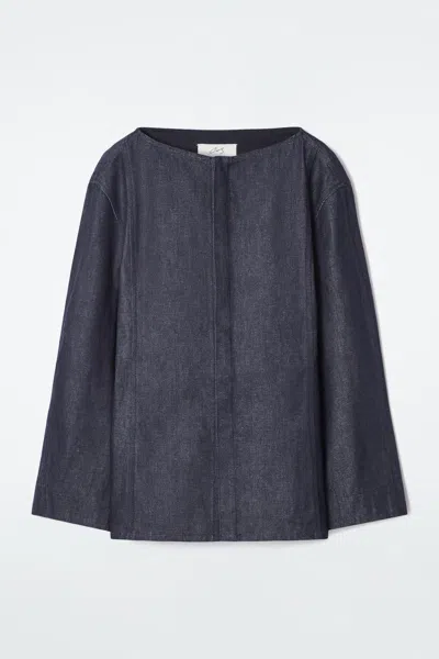 Cos The Straight-neck Raw Denim Shirt In Blue