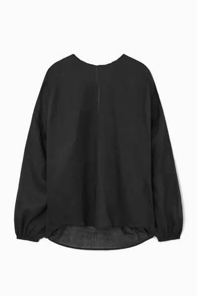 Cos Tie-back Ramie Blouse In Black