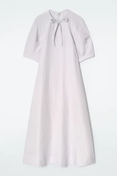 Cos Tie-detail Linen-blend Midi Dress In Purple