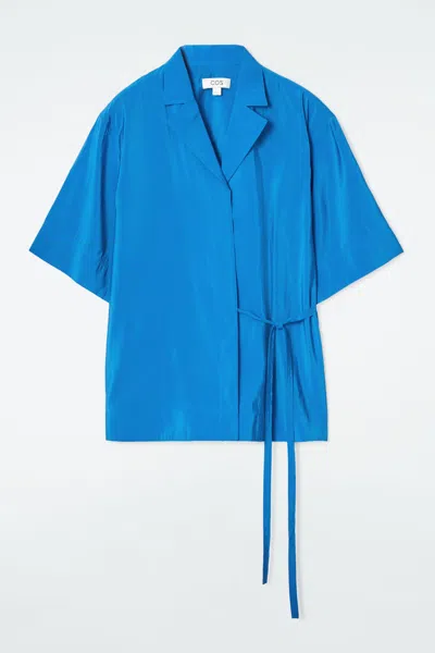 Cos Tie-detail Short-sleeved Shirt In Blue