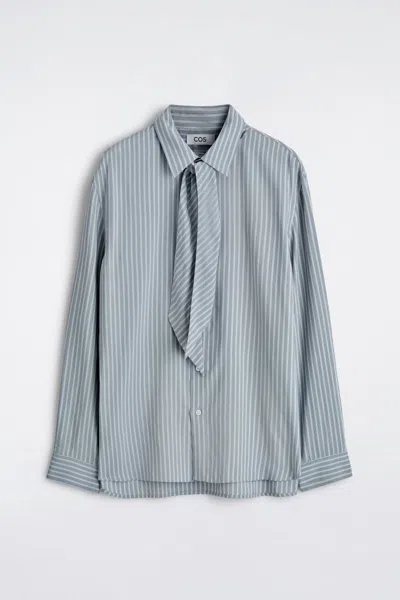 Cos Tie-detail Striped Shirt In Blue