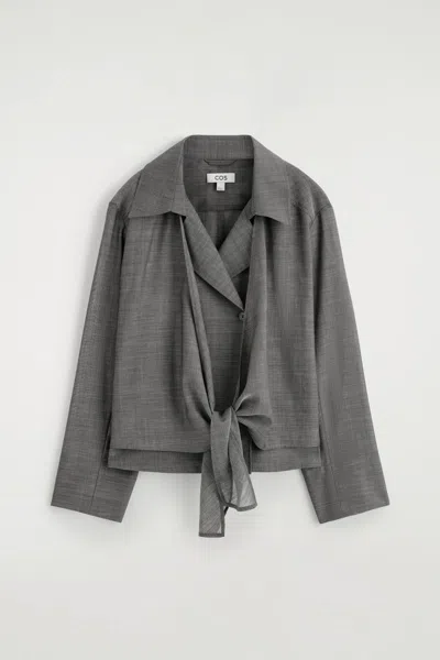 Cos Tie-front Wool-ramie Shirt In Gray