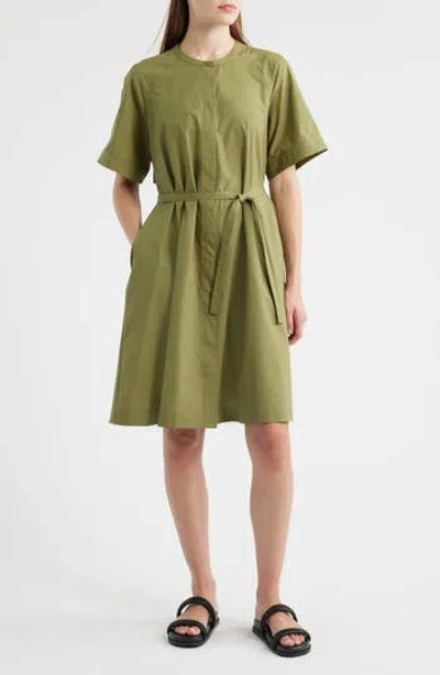 Cos Tie Waist Cotton Midi Dress In Green