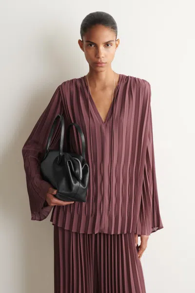 Cos Tie-front Pleated Georgette Blouse In Brown