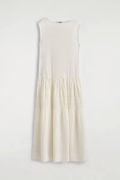 Cos Tiered Gathered Midi Dress In White