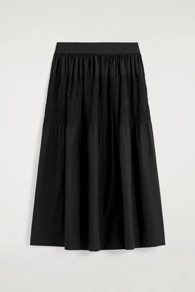 Cos Tiered Gathered Midi Skirt In Black