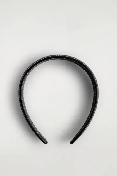 Cos Topstitched Leather Headband In Black