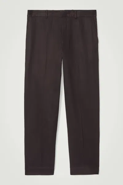 Cos Topstitched Tapered Trousers In Brown