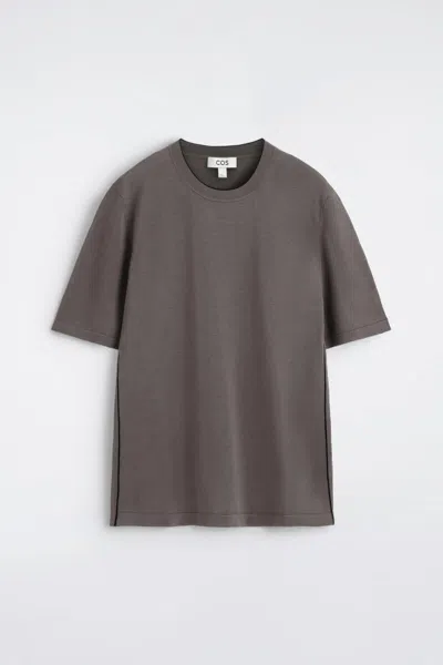 Cos T-shirt En Soie Et Coton À Bordure Contrastée In Marron