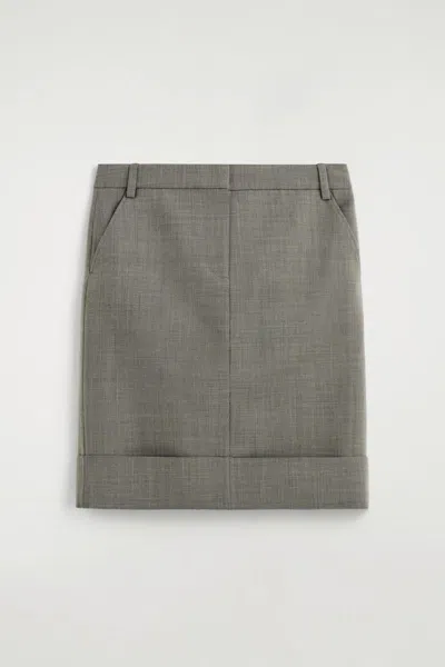 Cos Turn-up Wool-blend Pencil Skirt In Sand