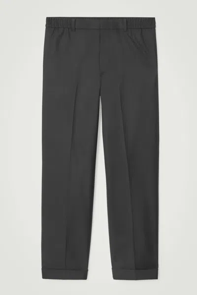 Cos Turn-up Wool-blend Trousers In Black