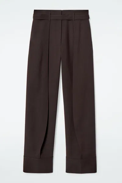 Cos Turn-up Wool-blend Trousers In Brown
