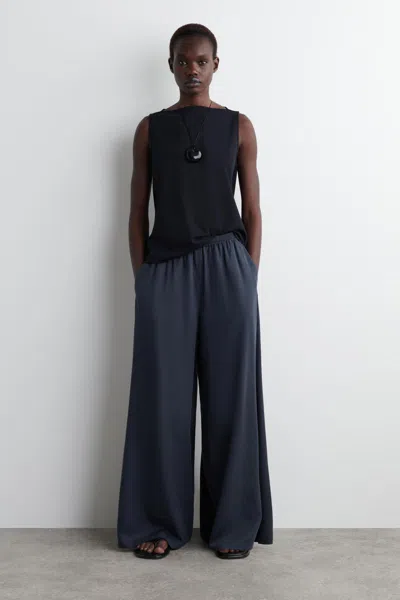 Cos Twill Palazzo Trousers In Blue